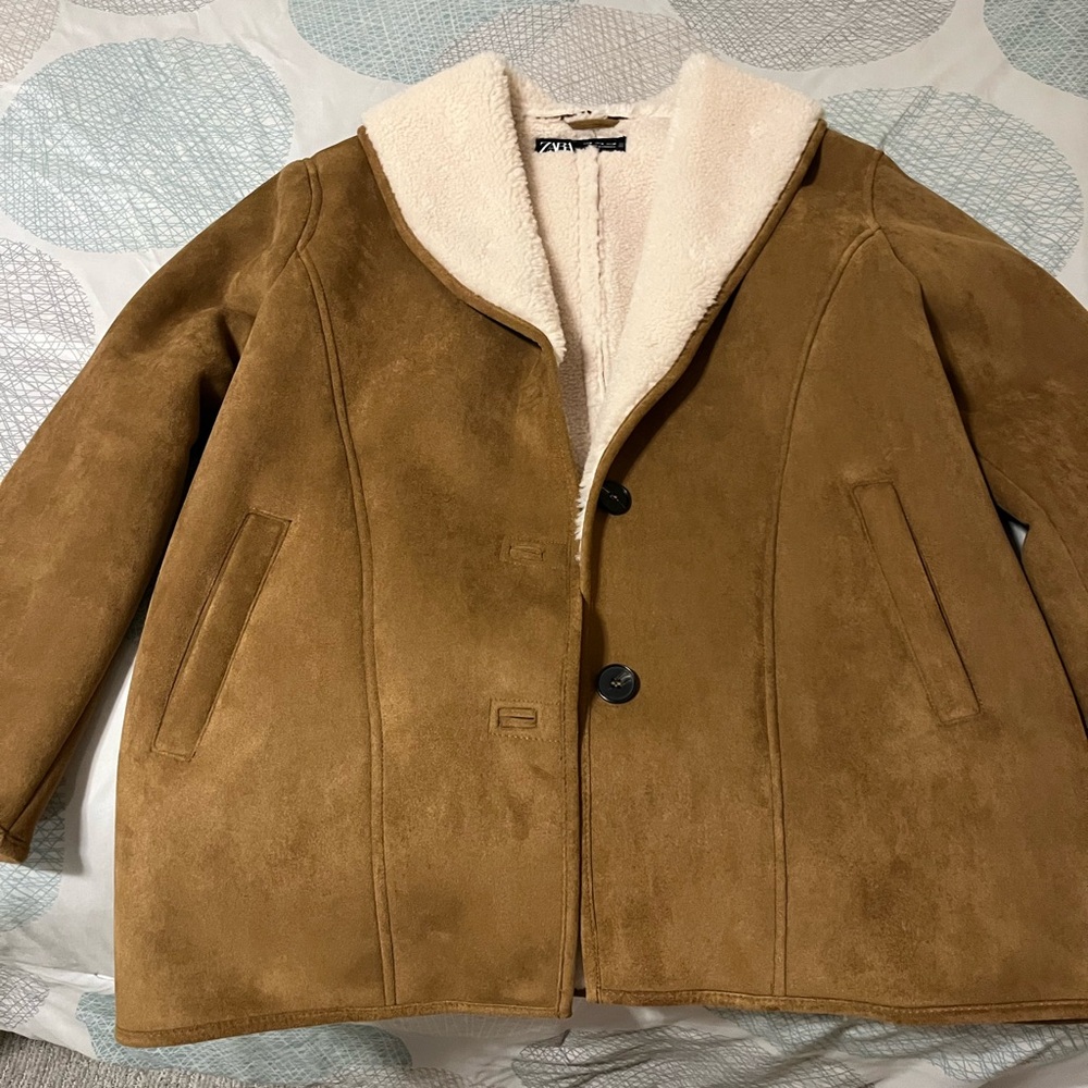 Zara Tan Jacket with Cream Collar